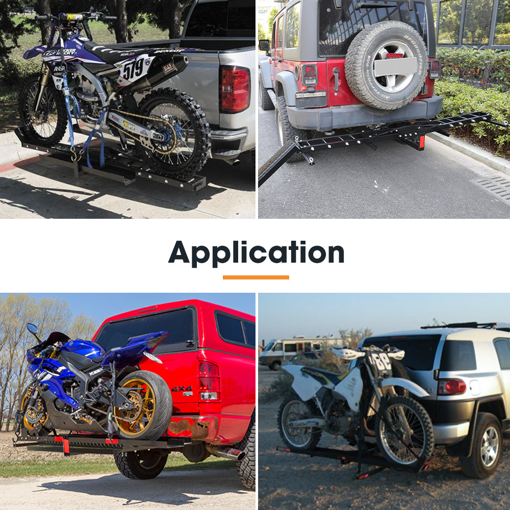 San Hima 2 Arms Motorcycle Motorbike Carrier 2″ Towbar Hitch Rack Dirt Bike Ramp Steel - Sunyee