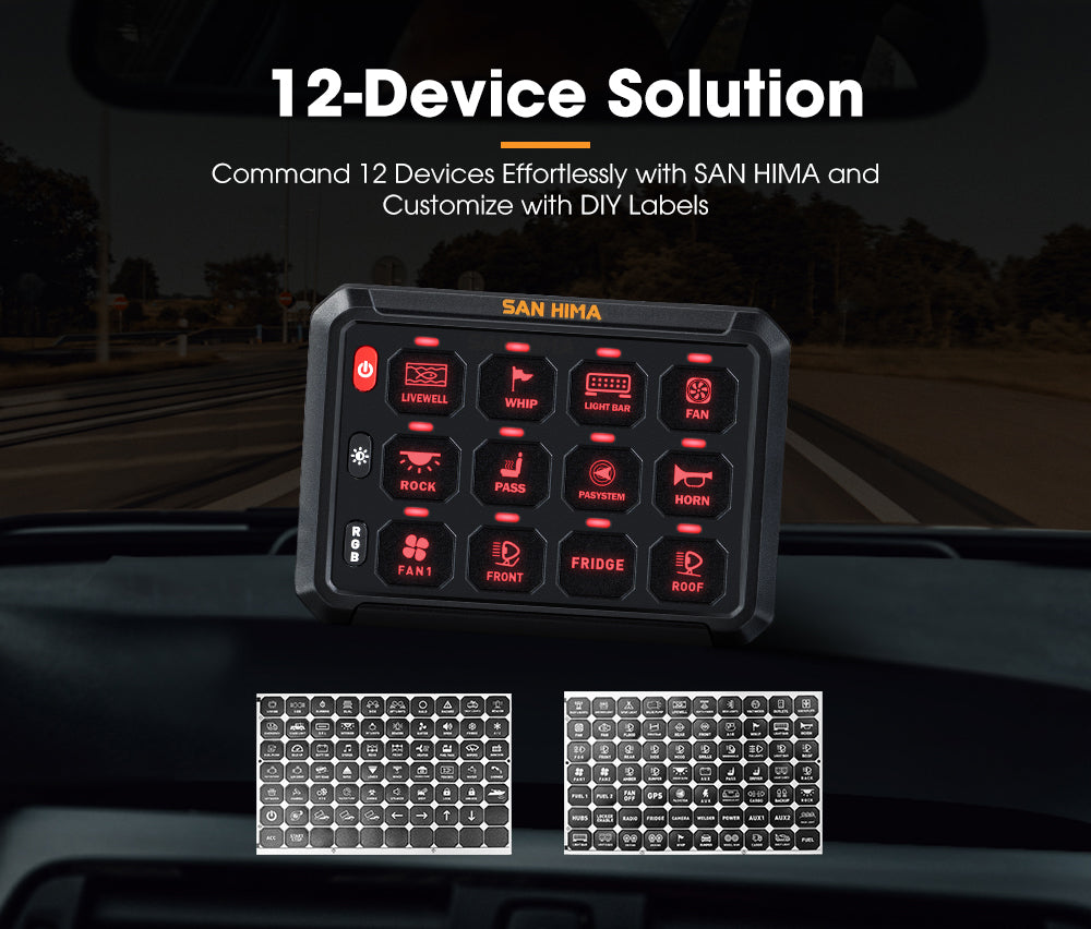 San Hima 12 Gang Bluetooth Switch Panel 12V/24V ON-OFF LED Control For Car Boat - Sunyee