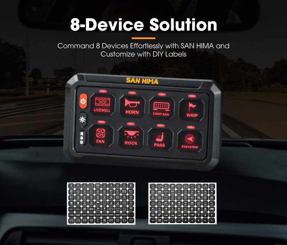 San Hima 8 Gang Bluetooth Switch Panel 12V/24V ON-OFF LED Control For Car Boat - Sunyee