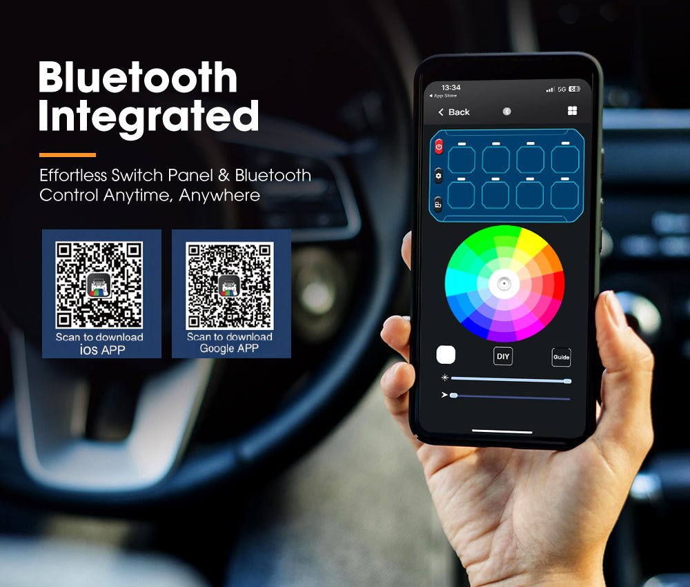 San Hima 8 Gang Bluetooth Switch Panel 12V/24V ON-OFF LED Control For Car Boat - Sunyee