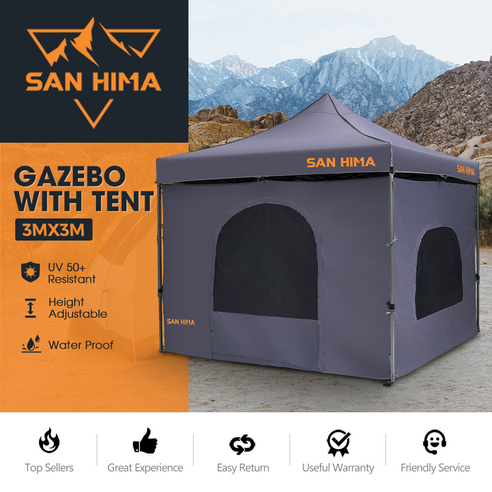 San Hima Portable Gazebo With Inner Tent 3m x 3m Folding Pop Up Outdoor Camping - Sunyee