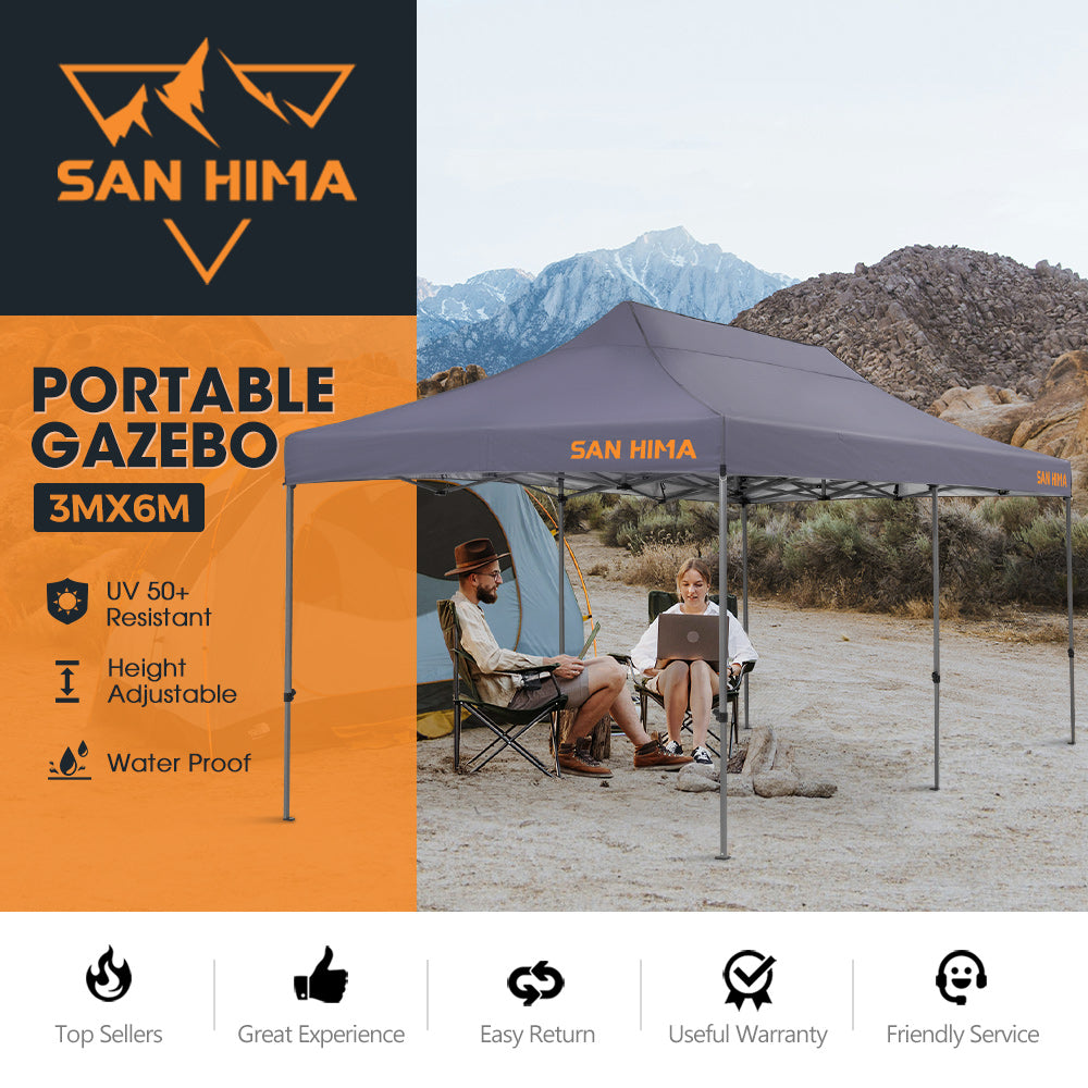 San Hima Portable Gazebo 3m x 6m Folding Pop Up Heavy Duty Steel Frame Camping - Sunyee