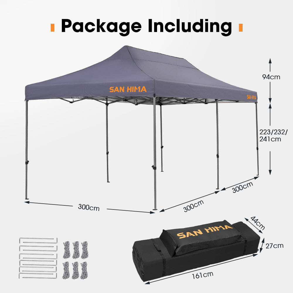 San Hima Portable Gazebo 3m x 6m Folding Pop Up Heavy Duty Steel Frame Camping - Sunyee