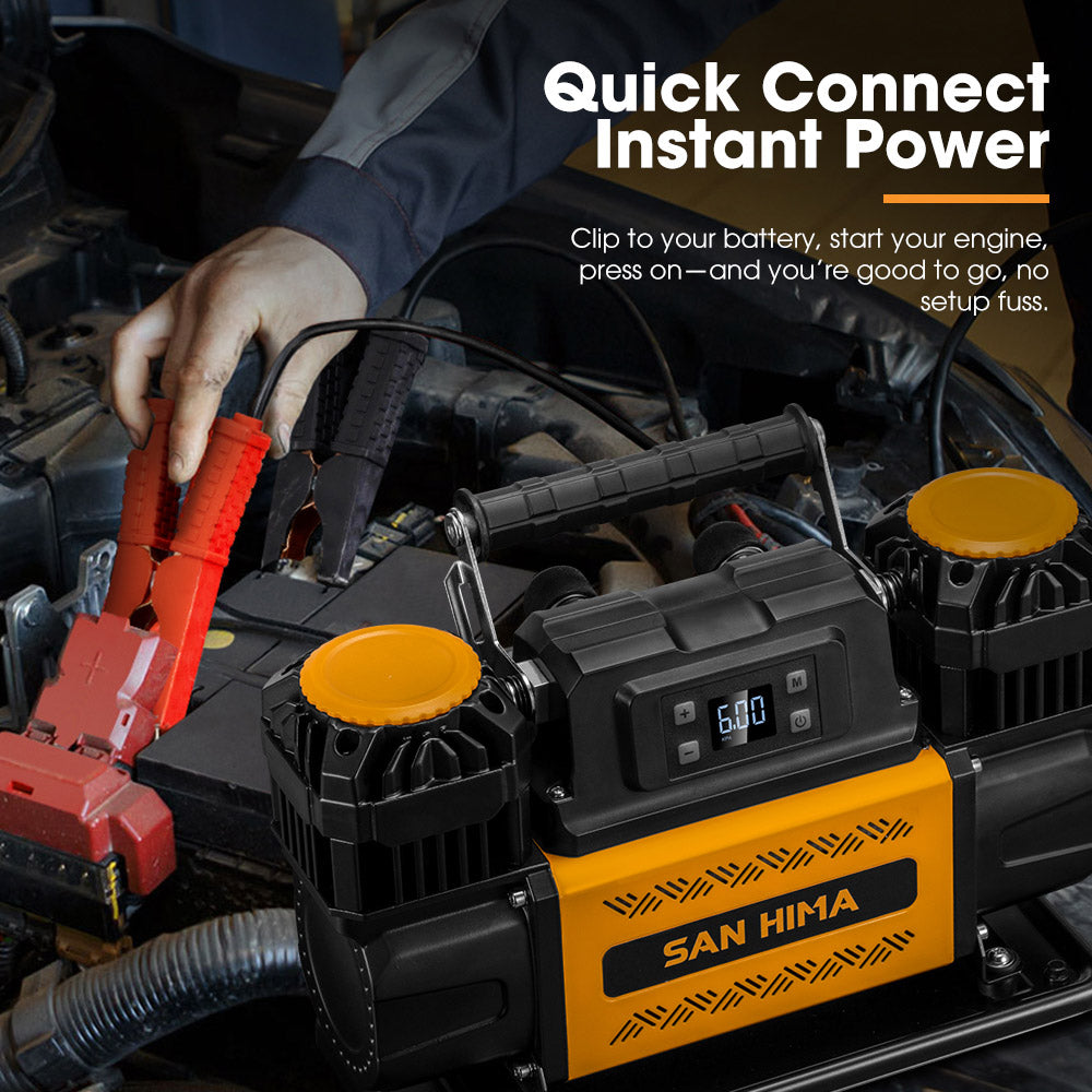 San Hima 12V Dual Cylinders Air Compressor 350L/min 150PSI Digital Portable - Sunyee