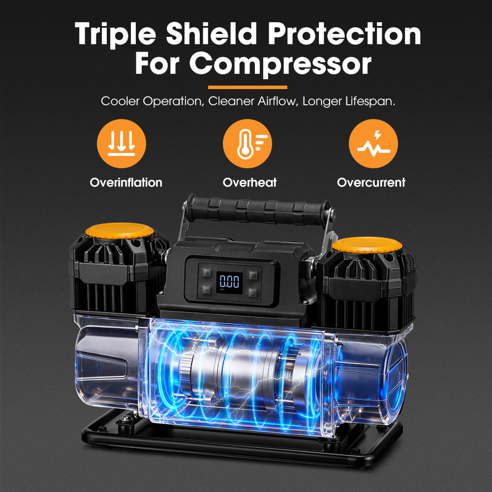 San Hima 12V Dual Cylinders Air Compressor 350L/min 150PSI Digital Portable - Sunyee