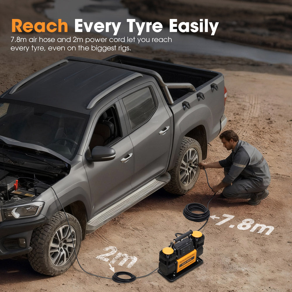 San Hima 12V Dual Cylinders Air Compressor 350L/min 150PSI Digital Portable