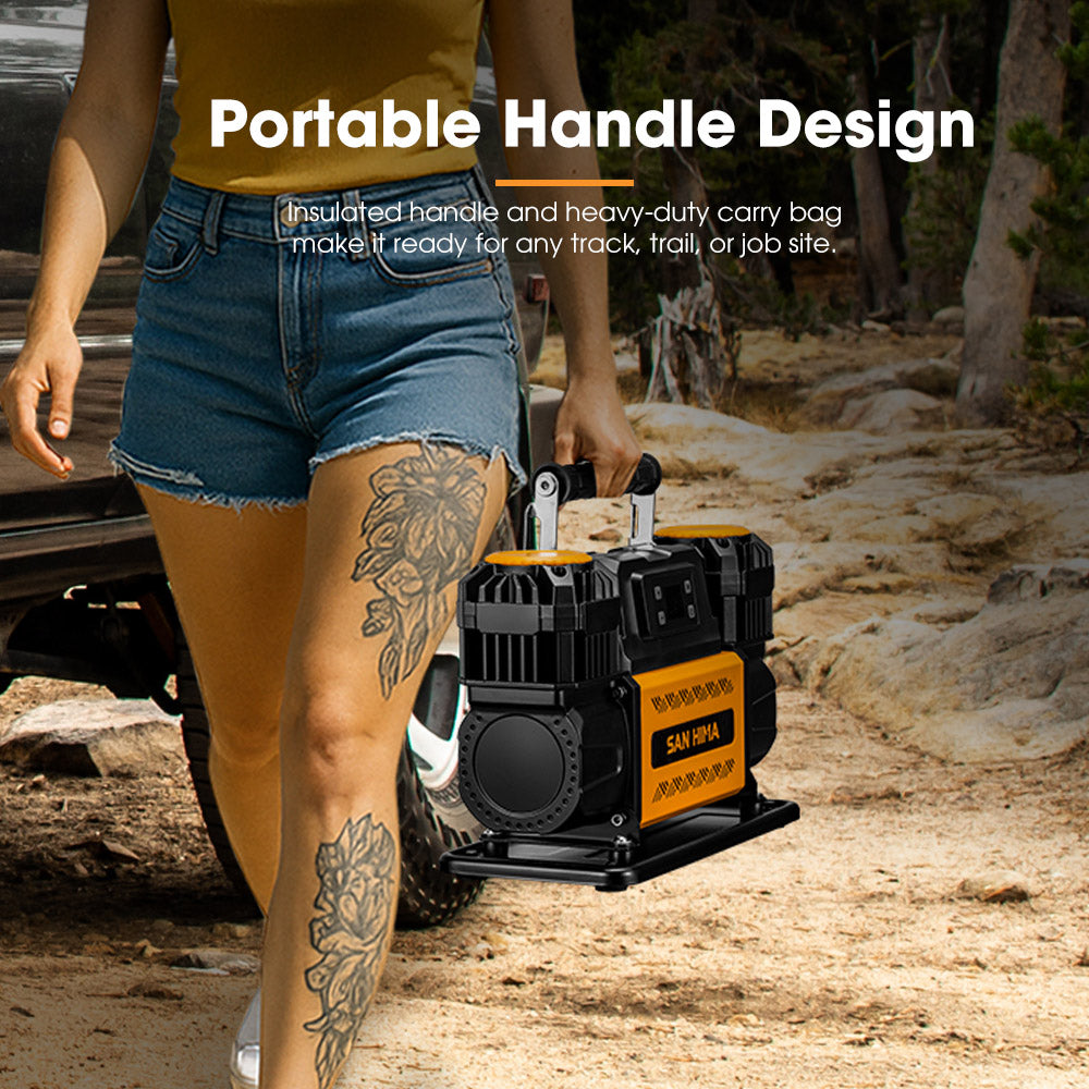 San Hima 12V Dual Cylinders Air Compressor 350L/min 150PSI Digital Portable - Sunyee