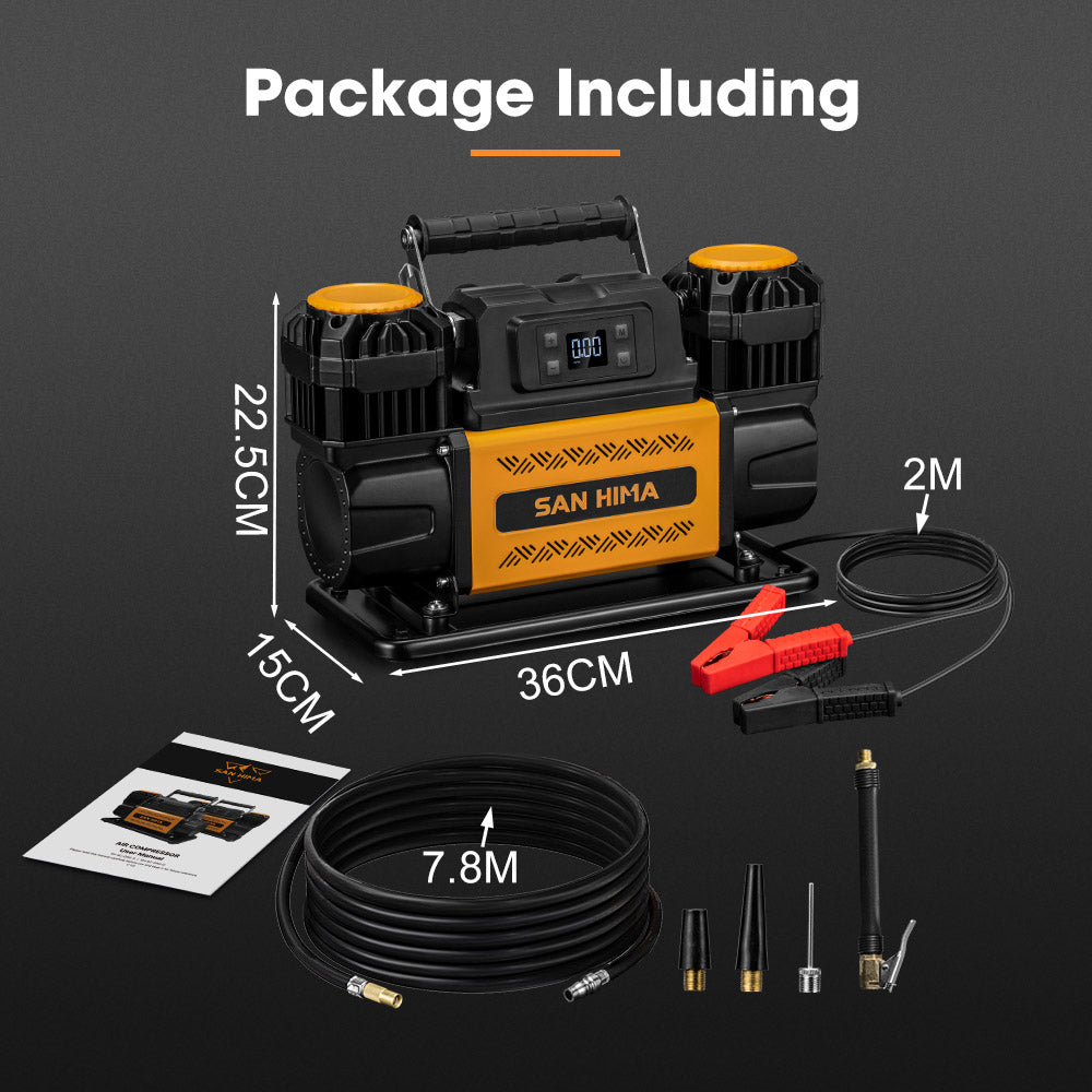 San Hima 12V Dual Cylinders Air Compressor 350L/min 150PSI Digital Portable - Sunyee