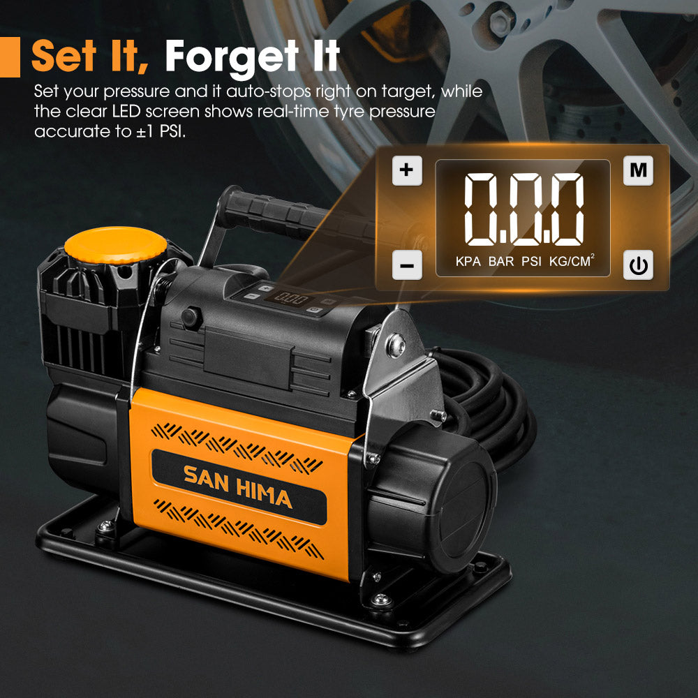 San Hima 12V Single Cylinder Air Compressor 200L/min 150PSI Digital Portable - Sunyee