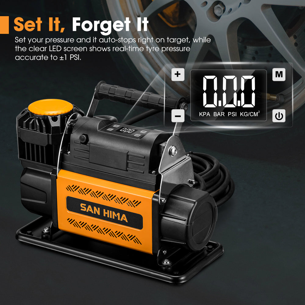 San Hima 12V Single Cylinder Air Compressor 200L/min 150PSI Digital Portable