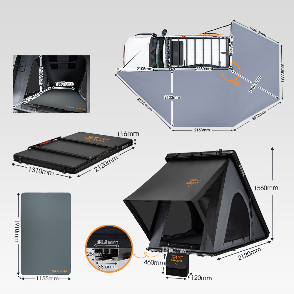 San Hima 270° Awning Passenger Side + Rooftop Tent & Rack + Double Camping Chair - Sunyee