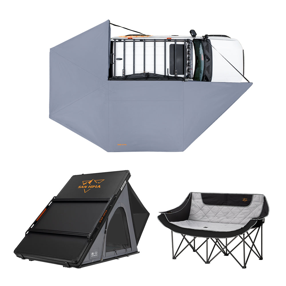 San Hima 270° Awning Driver Side + Rooftop Tent & Rack + Double Camping Chair - Sunyee