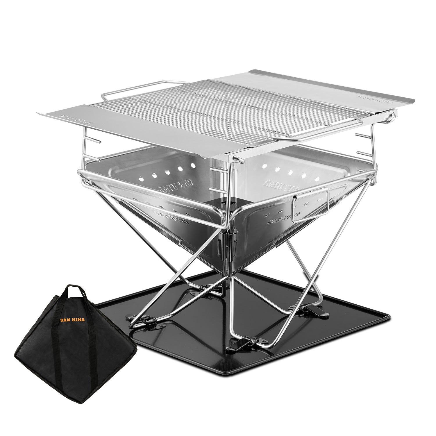 San Hima Portable Fire Pit Large Size Folding Stainless Steel BBQ Grill Outdoor - Sunyee