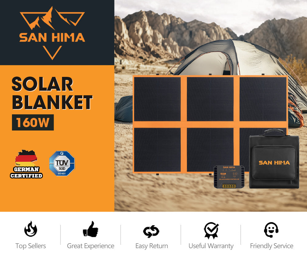 San Hima 12V 160W Folding Solar Blanket Flexible Blanket Kit Camping Charging