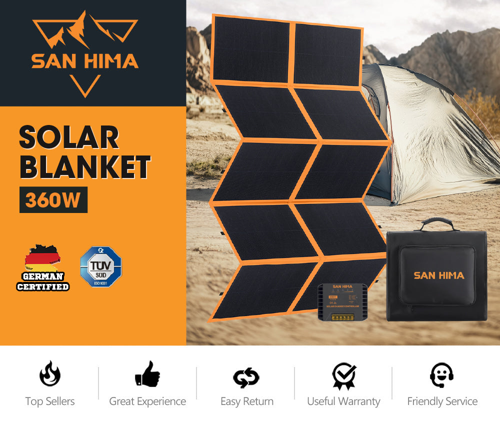 San Hima 12V 360W Folding Solar Blanket Flexible Blanket Kit Camping Charging - Sunyee