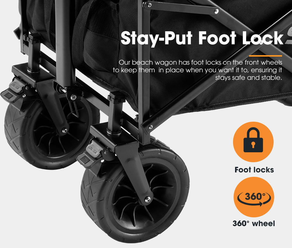 San Hima Folding Camping Wagon 120kg Beach Trolley 360° Wheel Garden Cart Picnic - Sunyee