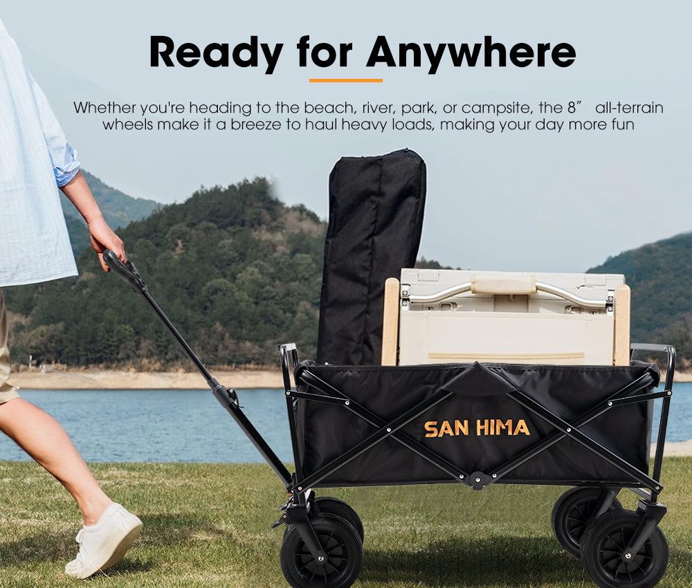 San Hima Folding Camping Wagon 120kg Beach Trolley 360° Wheel Garden Cart Picnic - Sunyee