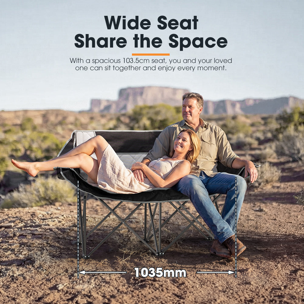 San Hima Folding Double Camping Chair Portable Outdoor Moon Chair 2 Seater Black - Sunyee