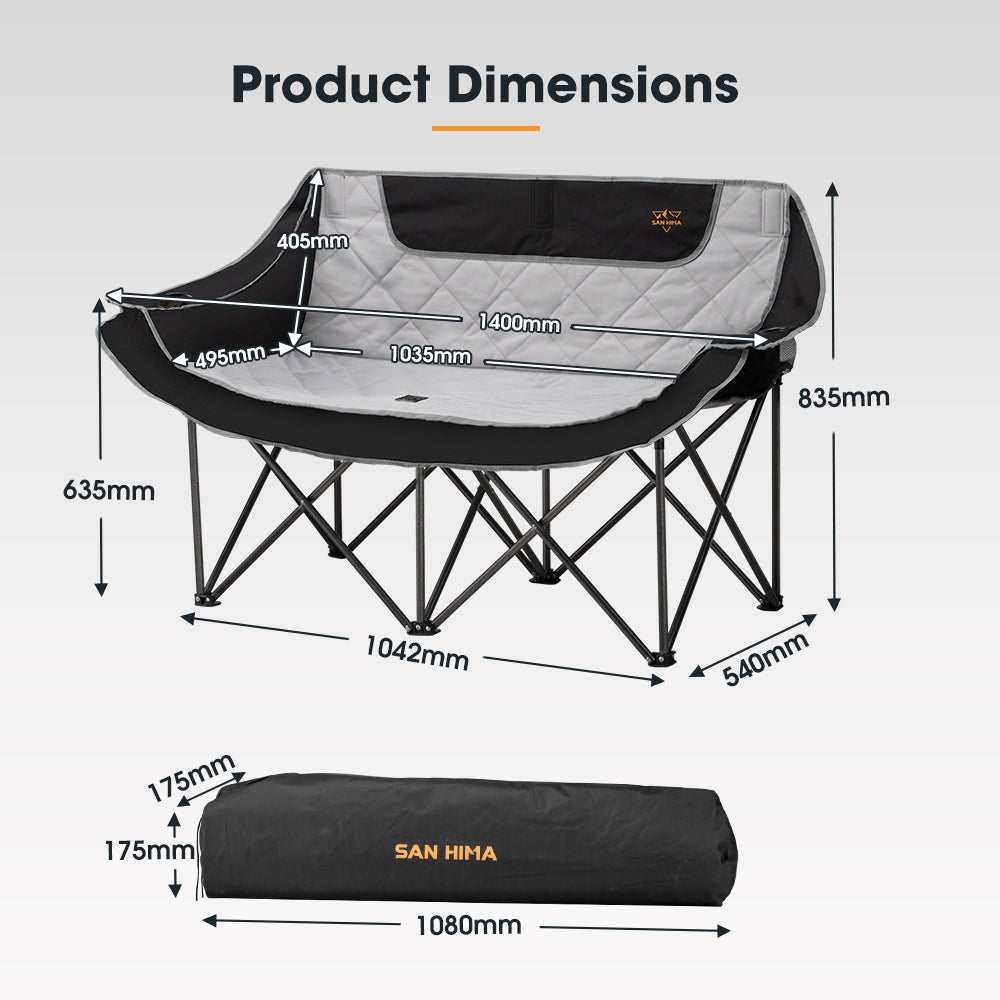 San Hima Folding Double Camping Chair Portable Outdoor Moon Chair 2 Seater Black - Sunyee