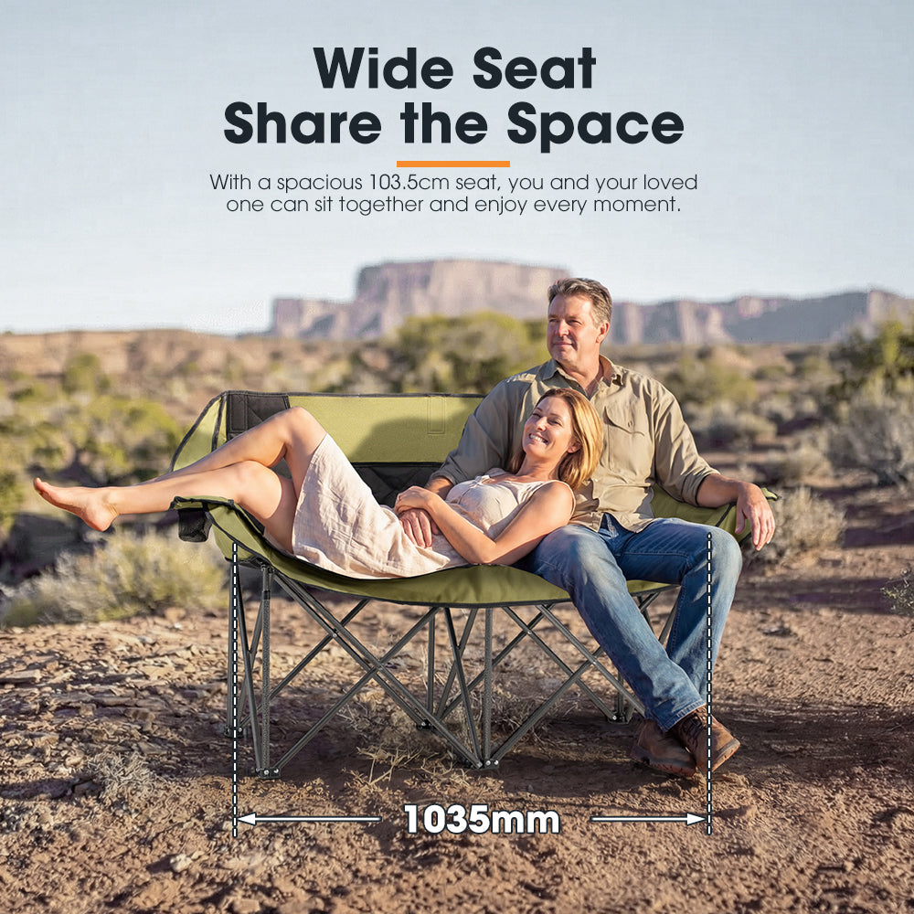 San Hima Folding Double Camping Chair Portable Outdoor Moon Chair 2 Seater Green - Sunyee