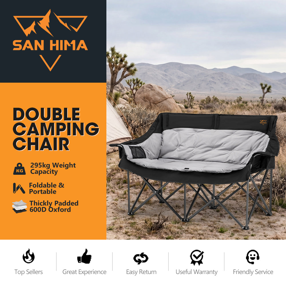 San Hima Folding Double Camping Chair Padded Outdoor Moon Chair Portable Black - Sunyee