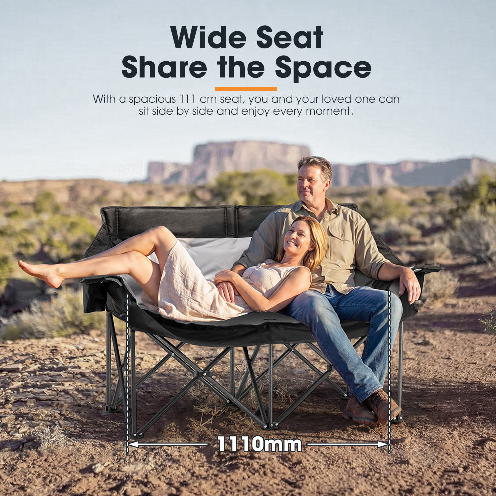 San Hima Folding Double Camping Chair Padded Outdoor Moon Chair Portable Black - Sunyee