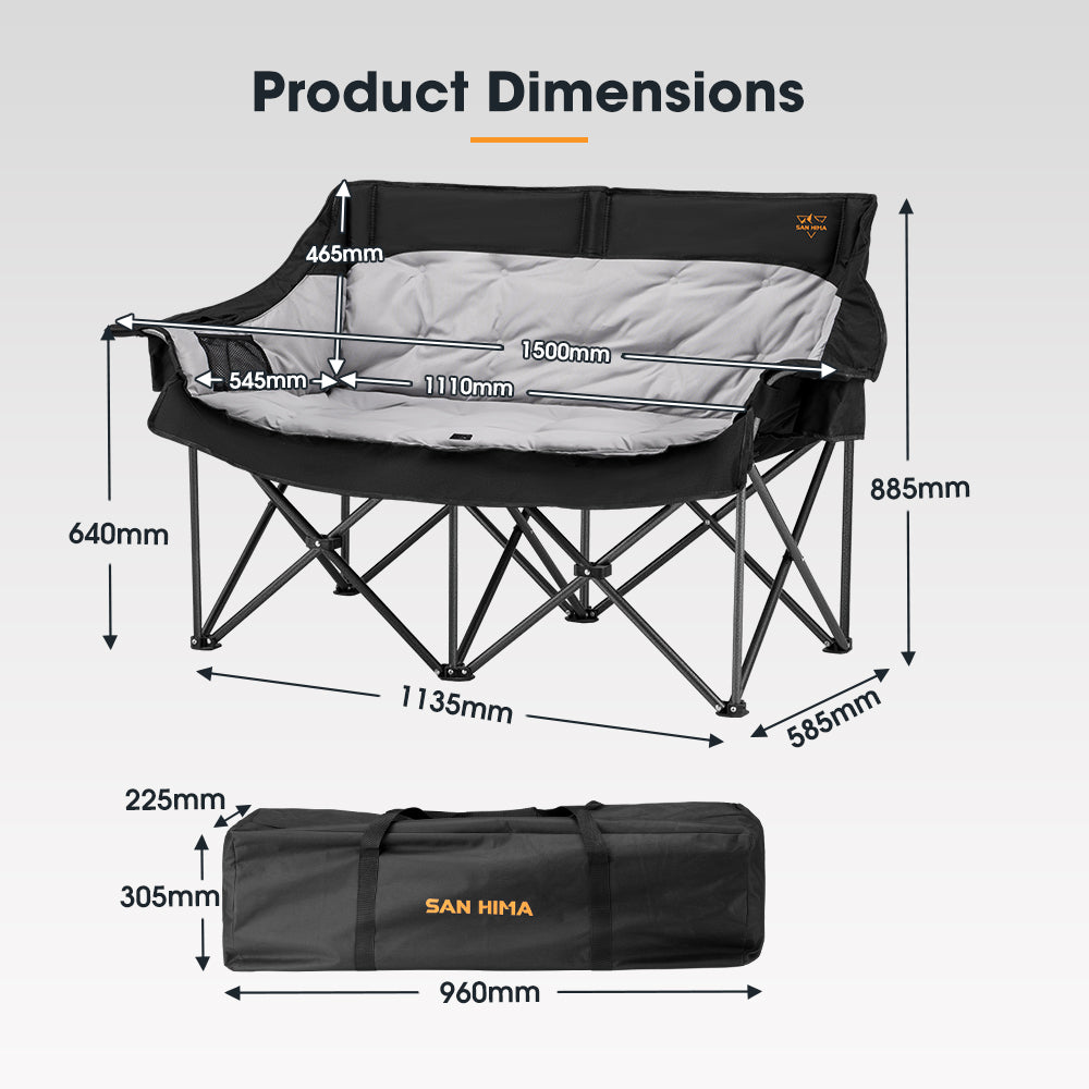 San Hima Folding Double Camping Chair Padded Outdoor Moon Chair Portable Black - Sunyee