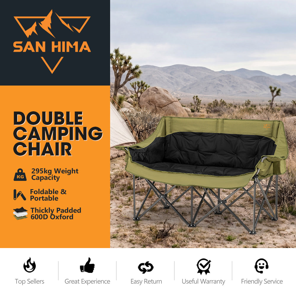 San Hima Folding Double Camping Chair Padded Outdoor Moon Chair Portable Green - Sunyee