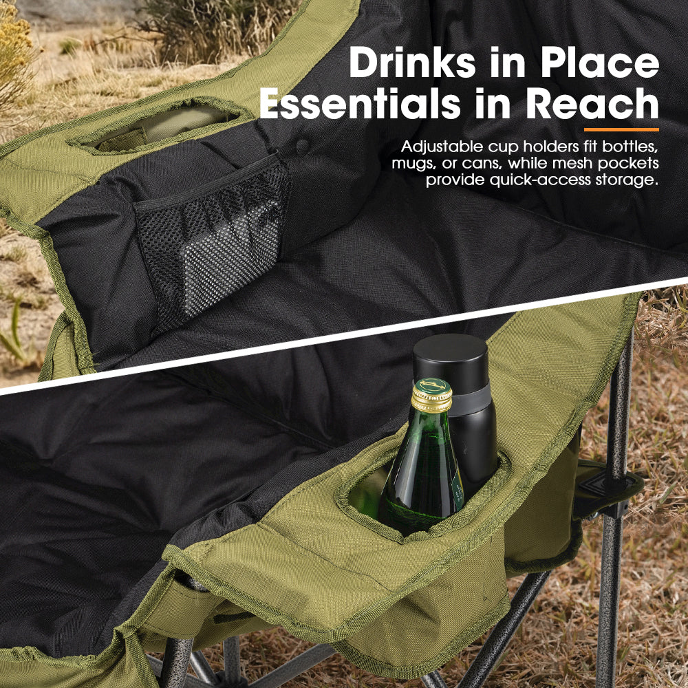 San Hima Folding Double Camping Chair Padded Outdoor Moon Chair Portable Green - Sunyee