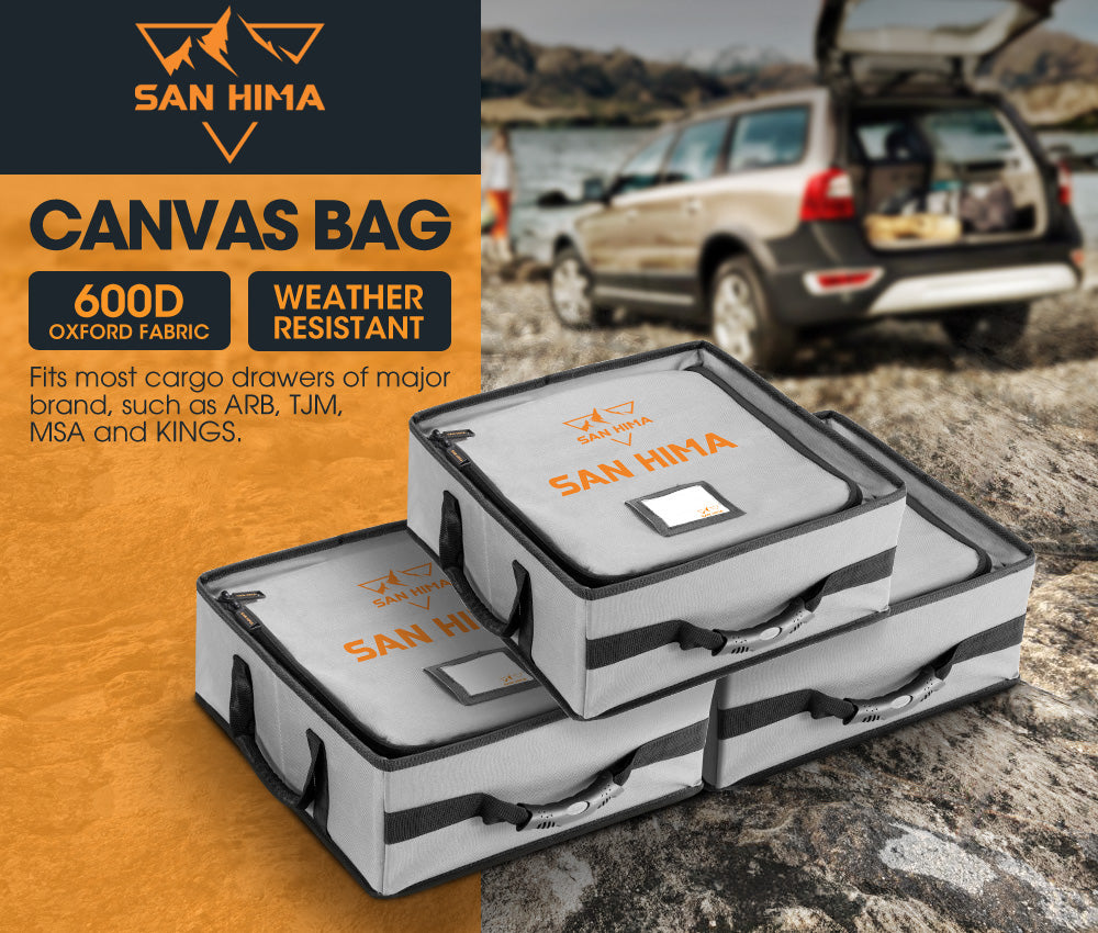 San Hima 3x Tough Canvas Bag Camping Storage Bag Weather Resistant 4WD 40cmx40cmx16cm - Sunyee