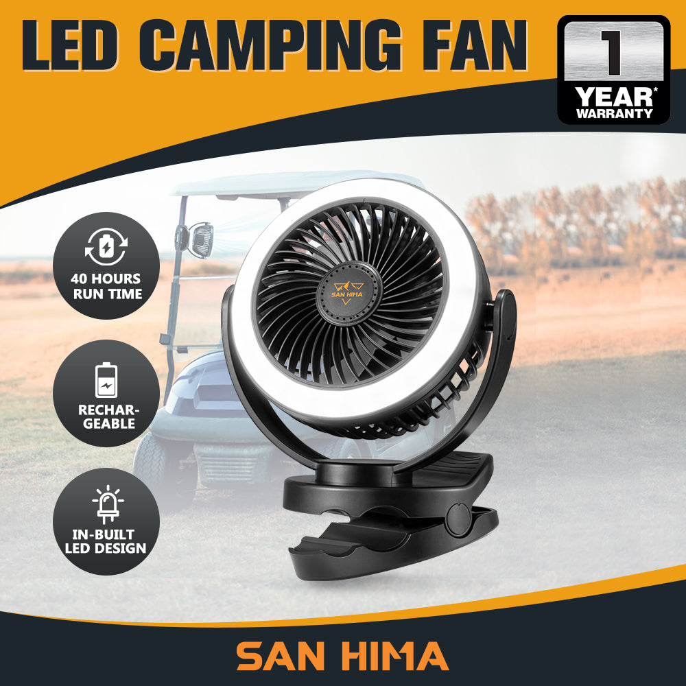 2X 3X 4X San Hima 10000mAh Camping Fan Portable W/ LED Light USB Rechargeable Clip On - Sunyee