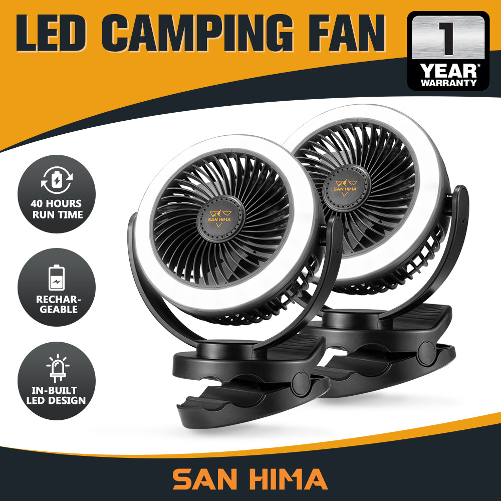 2X 3X 4X San Hima 10000mAh Camping Fan Portable W/ LED Light USB Rechargeable Clip On - Sunyee