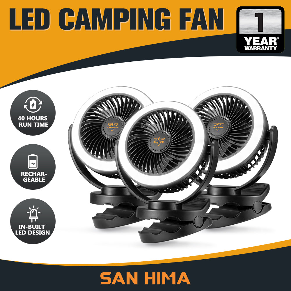 2X 3X 4X San Hima 10000mAh Camping Fan Portable W/ LED Light USB Rechargeable Clip On - Sunyee
