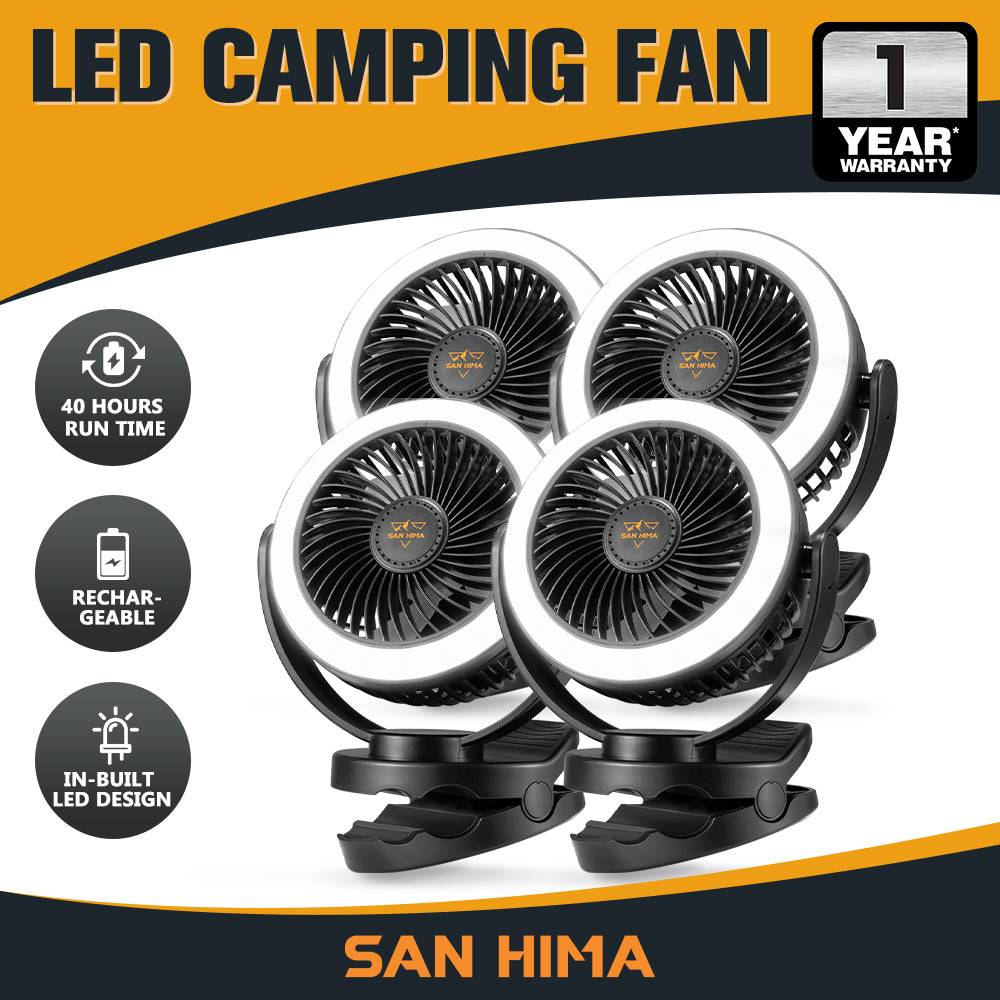 2X 3X 4X San Hima 10000mAh Camping Fan Portable W/ LED Light USB Rechargeable Clip On - Sunyee
