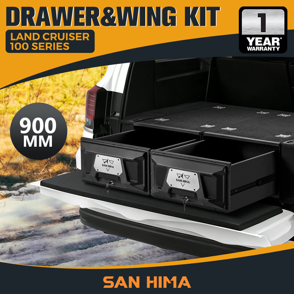 San Hima Lightweight 700/900/1300mm 4WD Rear Drawer & Wing Kit Storage Lockable - Sunyee