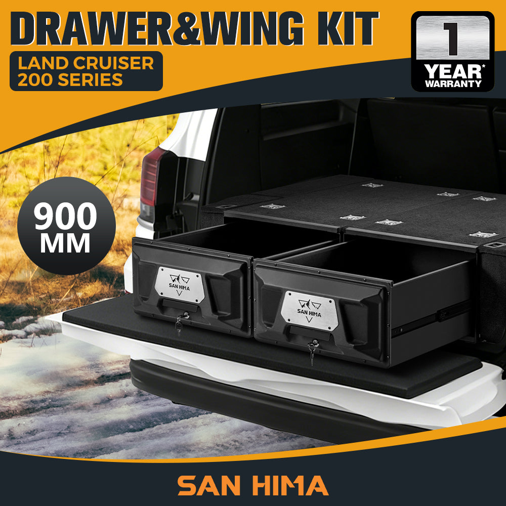 San Hima Lightweight 700/900/1300mm 4WD Rear Drawer & Wing Kit Storage Lockable - Sunyee