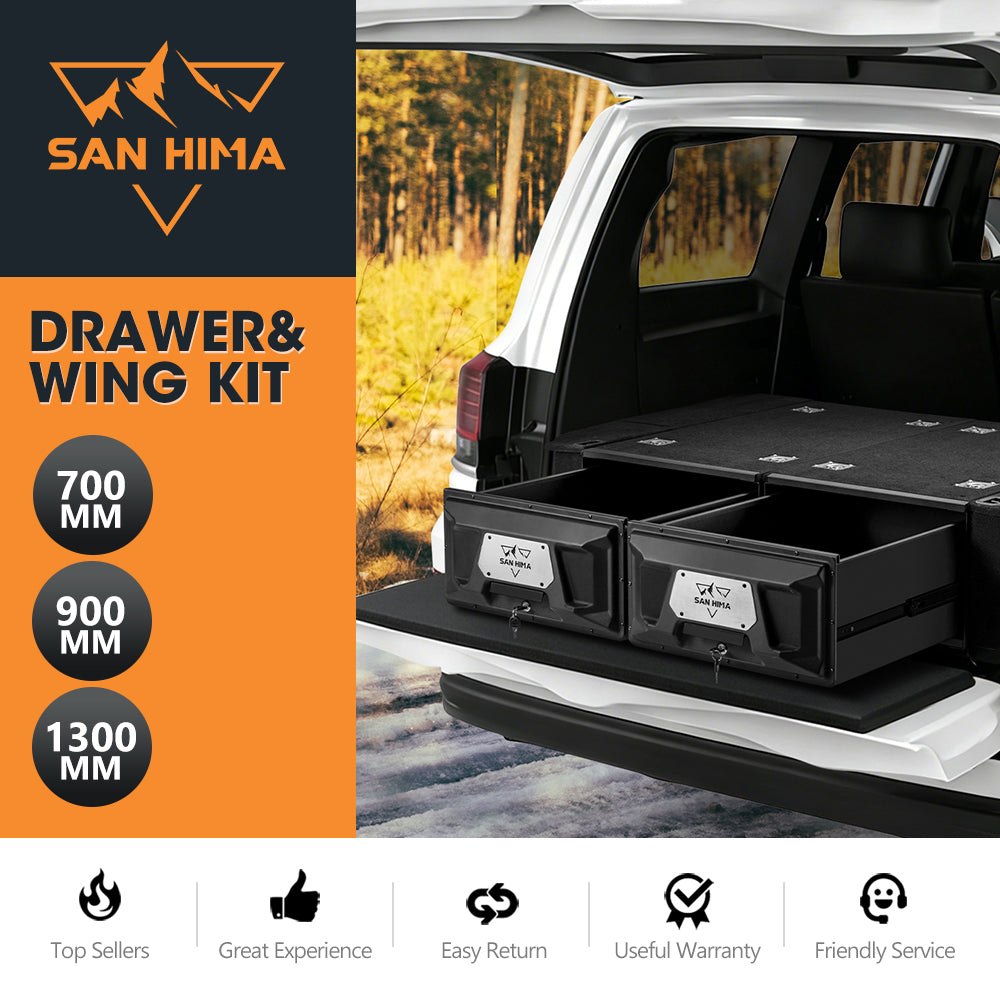 San Hima Lightweight 700/900/1300mm 4WD Rear Drawer & Wing Kit Storage Lockable - Sunyee