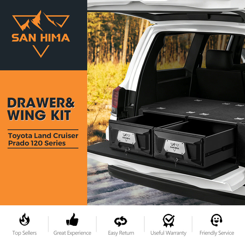 San Hima 2X 900mm Lightweight 4WD Rear Drawer Kit Fit Toyota Landcruiser Prado 120 - Sunyee