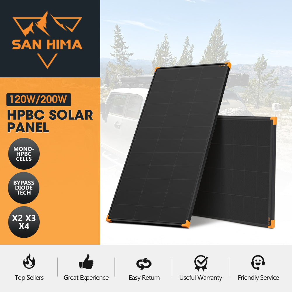 San Hima 120W 200W Mono-HPBC Fixed Solar Panel Power Bypass Caravan Camping - Sunyee