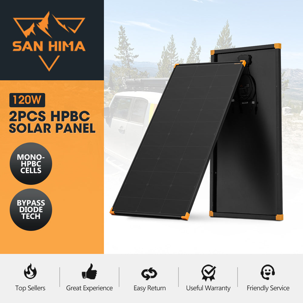 San Hima 2X 120W Mono-HPBC Fixed Solar Panel Power Bypass Caravan Camping - Sunyee
