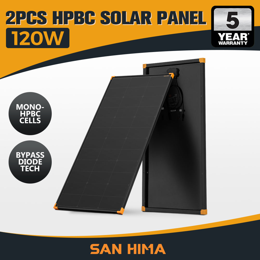 San Hima 120W 200W Mono-HPBC Fixed Solar Panel Power Bypass Caravan Camping - Sunyee