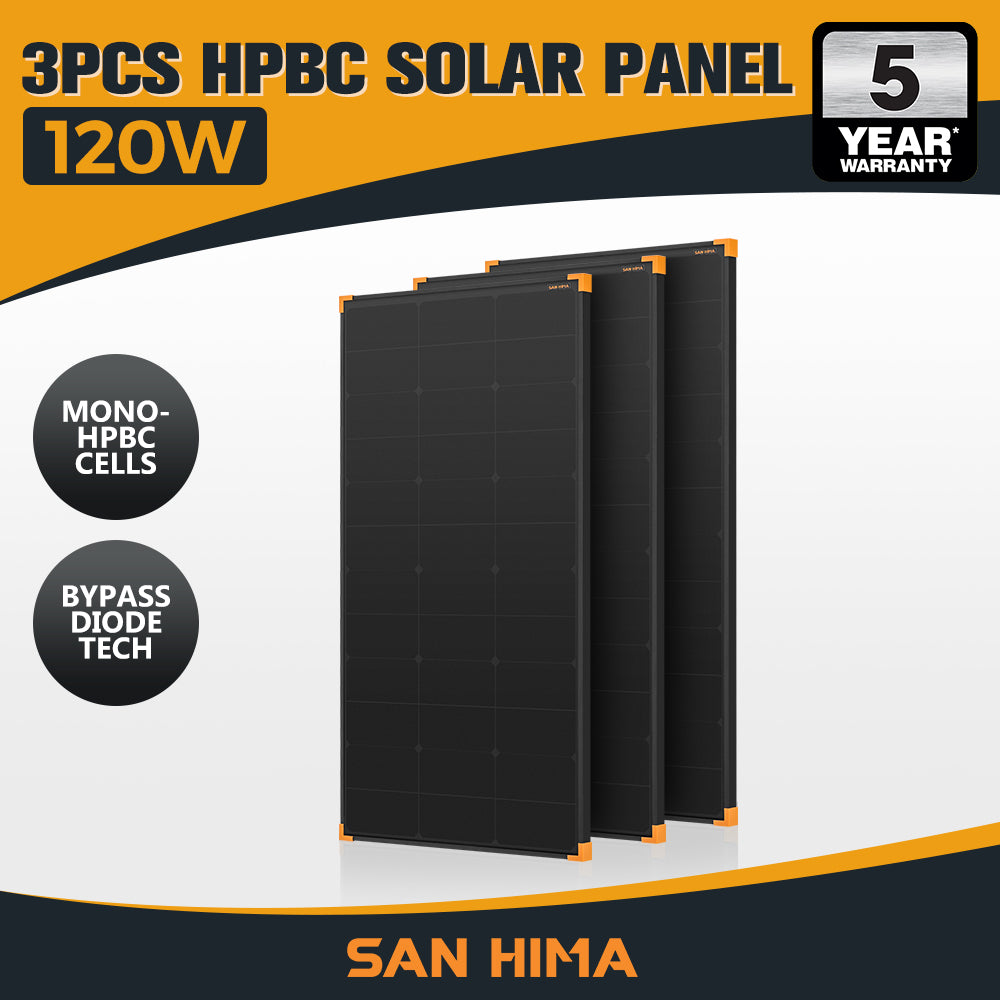San Hima 120W 200W Mono-HPBC Fixed Solar Panel Power Bypass Caravan Camping - Sunyee