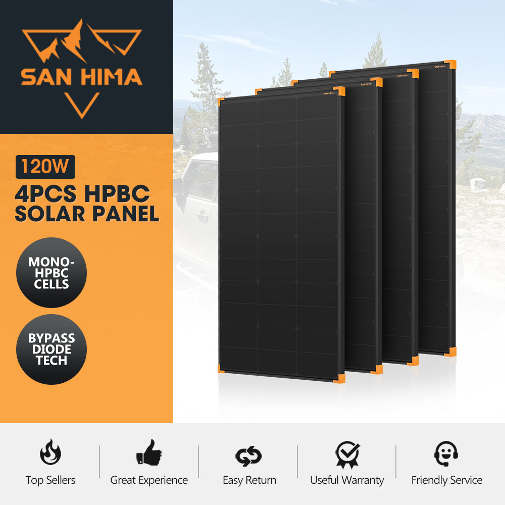San Hima 4X 120W Mono-HPBC Fixed Solar Panel Power Bypass Caravan Camping - Sunyee