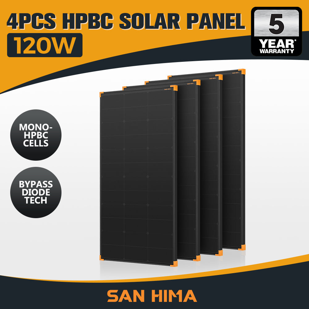 San Hima 120W 200W Mono-HPBC Fixed Solar Panel Power Bypass Caravan Camping - Sunyee