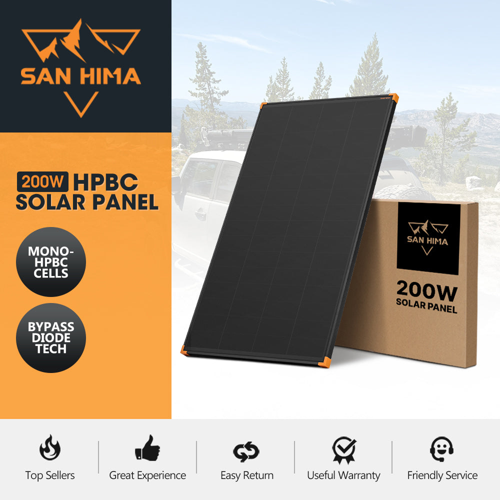 San Hima 200W Mono-HPBC Fixed Solar Panel Power Bypass Caravan Camping Battery