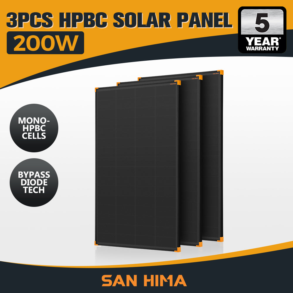 San Hima 120W 200W Mono-HPBC Fixed Solar Panel Power Bypass Caravan Camping - Sunyee