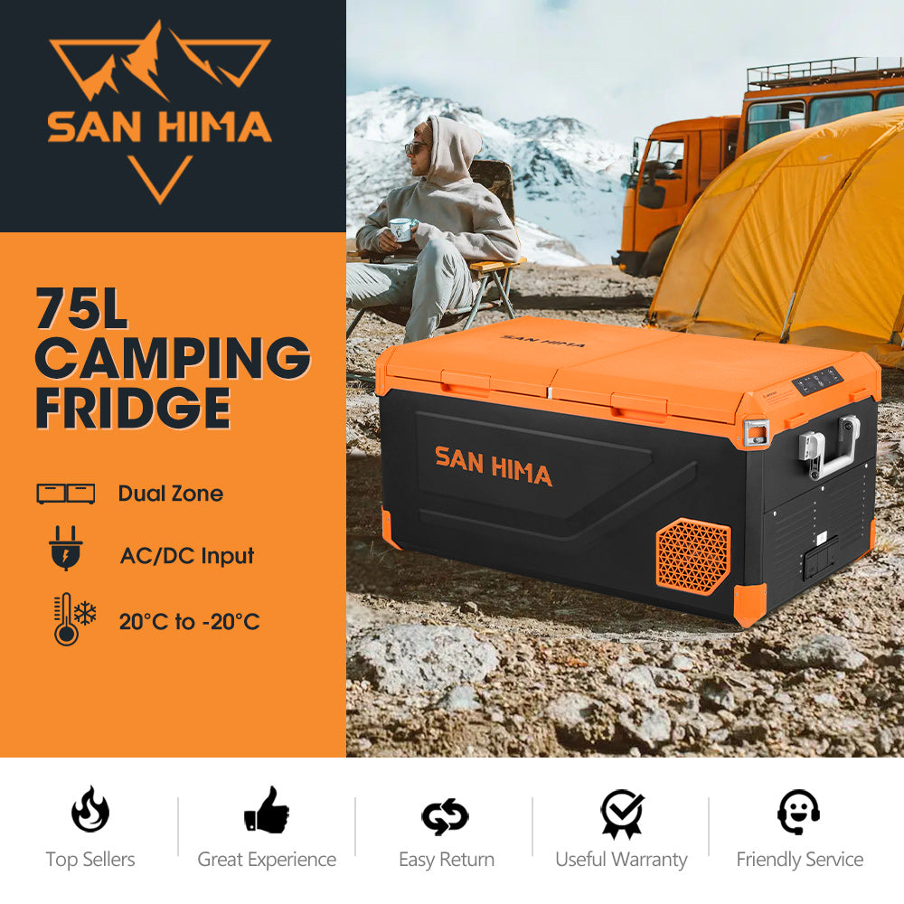 San Hima 75L Portable Camping Fridge Freezer Dual Zone Caravan Car Cooler 4WD - Sunyee