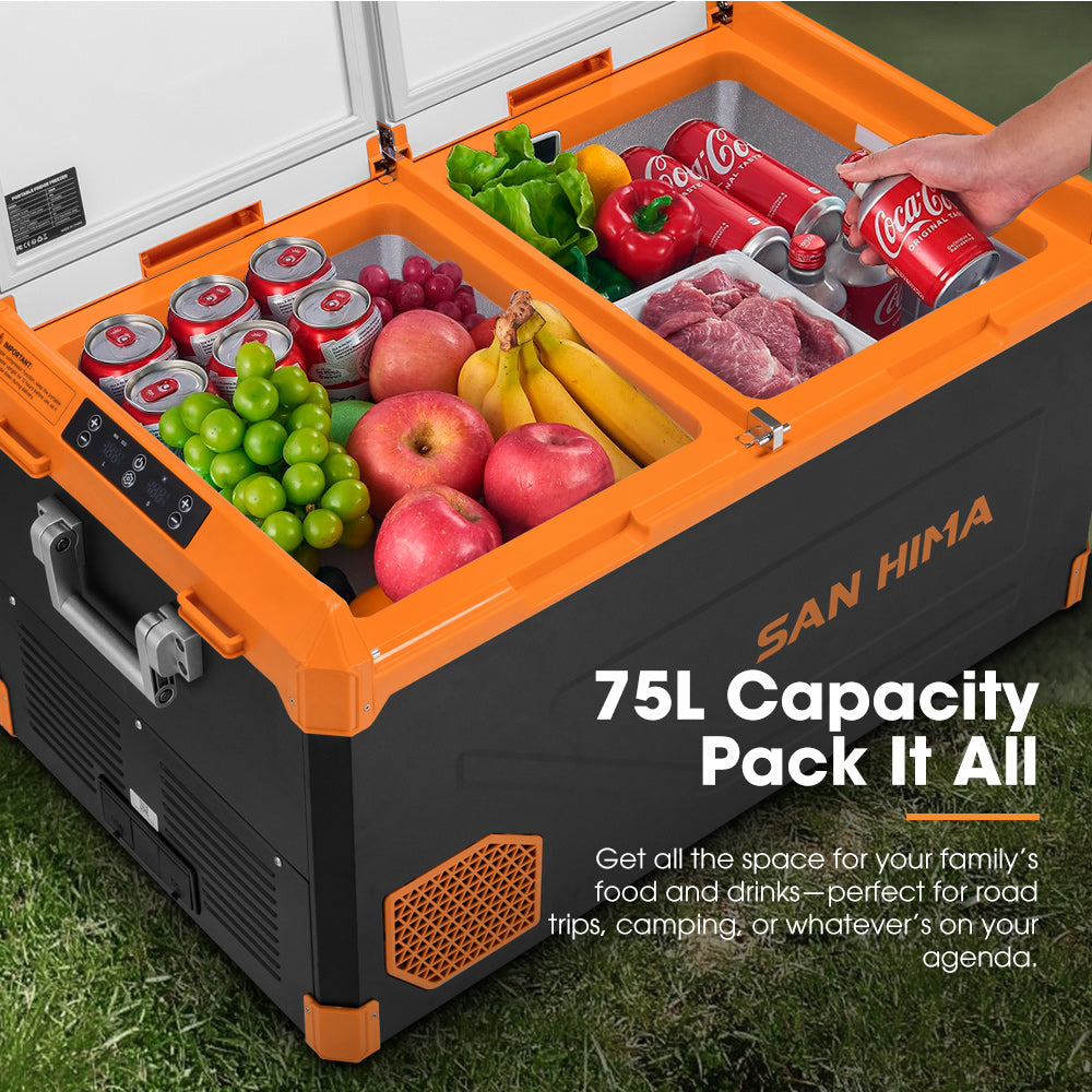 San Hima 75L Portable Camping Fridge Freezer Dual Zone Caravan Car Cooler 4WD - Sunyee