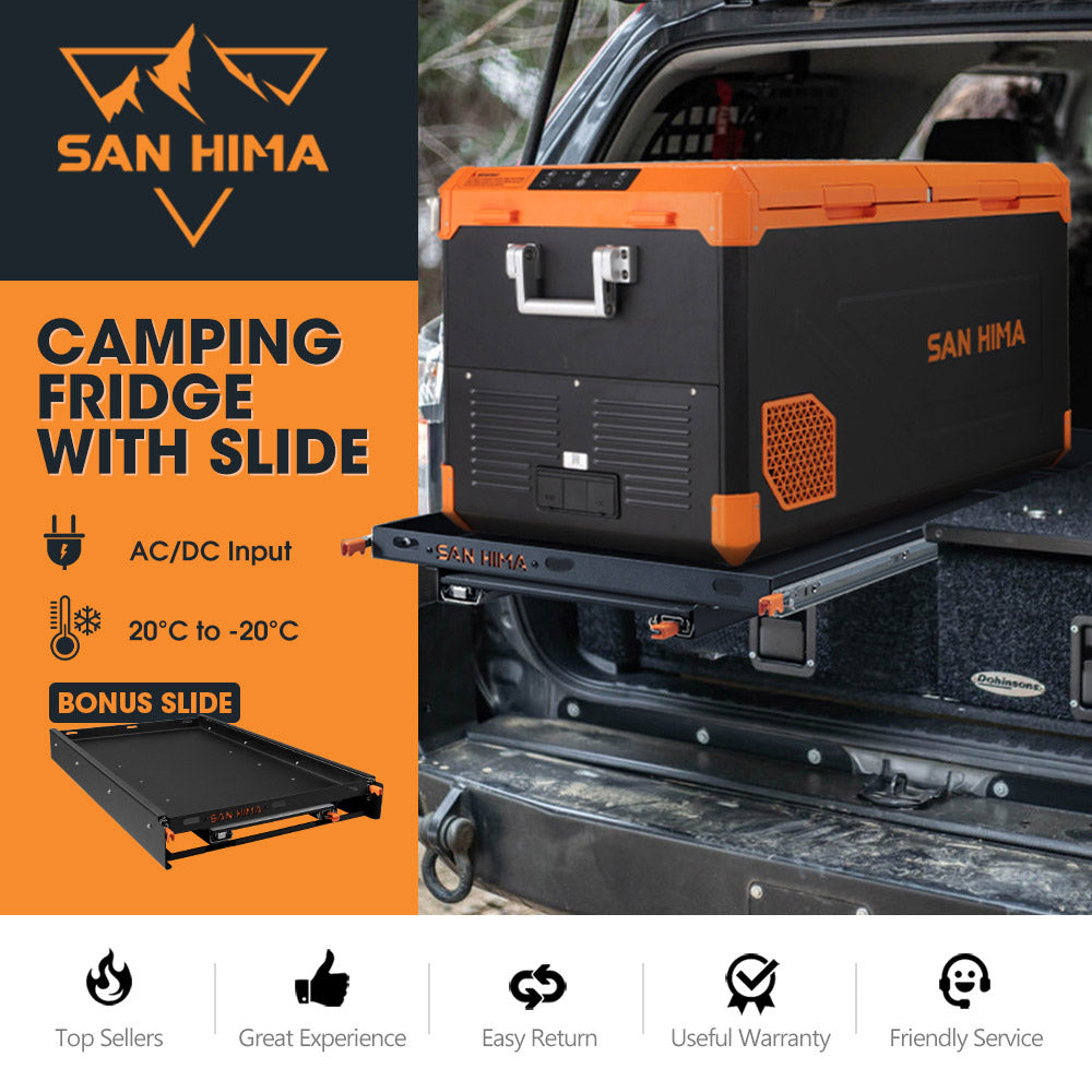 San Hima 95L Portable Camping Fridge Freezer With Slide Dual Zone Caravan Cooler - Sunyee