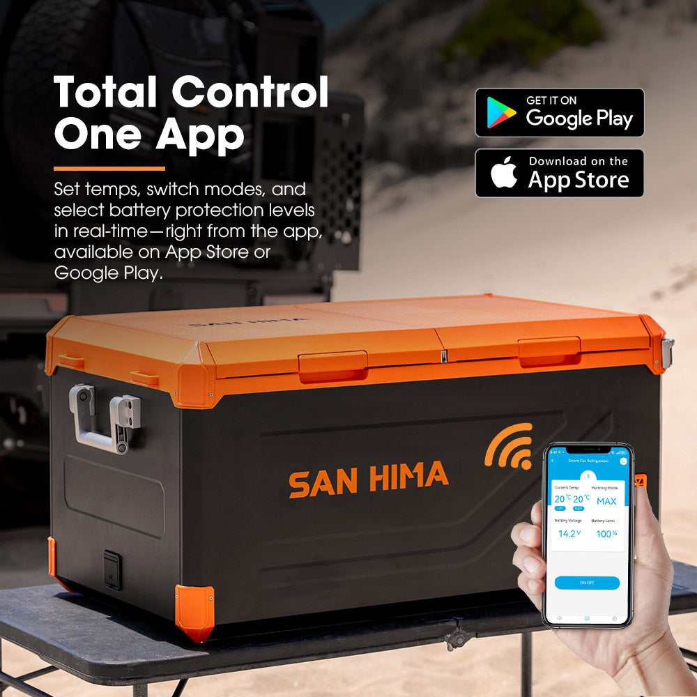 San Hima 95L Portable Camping Fridge Freezer With Slide Dual Zone Caravan Cooler - Sunyee